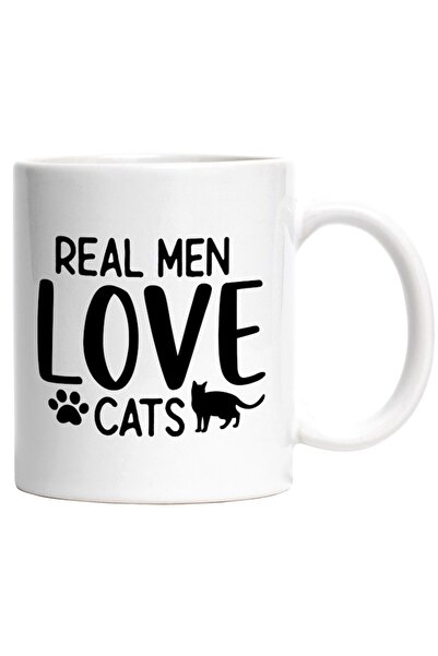 INOVATIX Cana alba personalizata, o pisica si ul Barbatii adevarati iubesc pi...