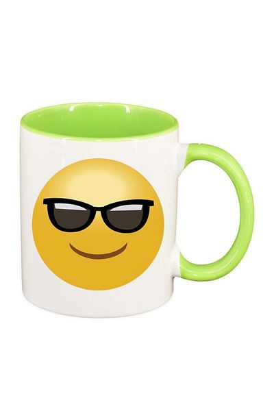 INOVATIX Cana alba personalizata, Emoji Cool, interior verde deschis, D30, INOVATIX®. 330ml