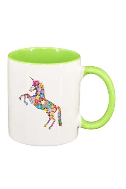 INOVATIX Cana alba personalizata, FLowery Unicorn, interior verde deschis, D1...