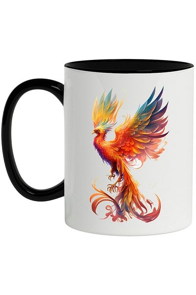 INOVATIX Personalized white mug, Pheonix, Mythical, Bird, Legend, Fire, with Black Handle, INOVATIX®. 330ml