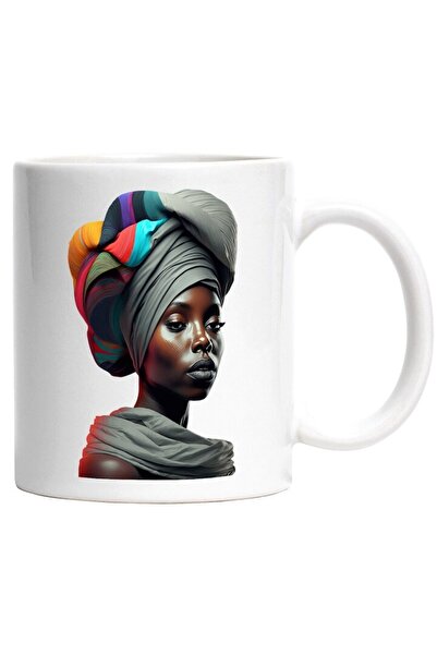INOVATIX Cana alba personalizata, Portret, Femeie, Esarfa, Africa, Moda, INOVATIX®. 330ml