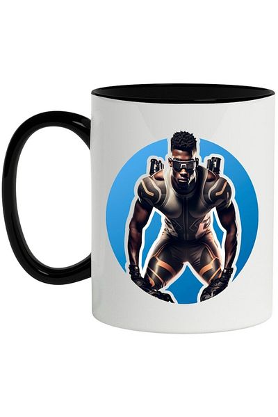 INOVATIX Personalized white mug, Hero, Futuristic, Costume, Afro, Glasses, with Black Handle, INOVATIX®. 330ml