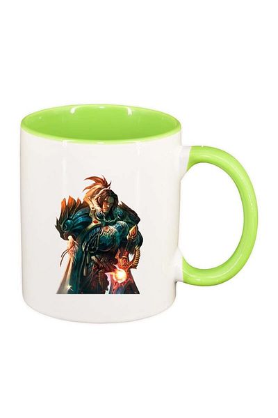 INOVATIX Personalized white mug, WoW, light green interior, D138, INOVATIX®. 330ml