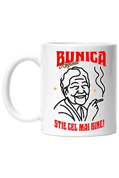 INOVATIX Cana alba personalizata, Femeie Vesela Cu Tigara Bunica Stie Cel Mai...