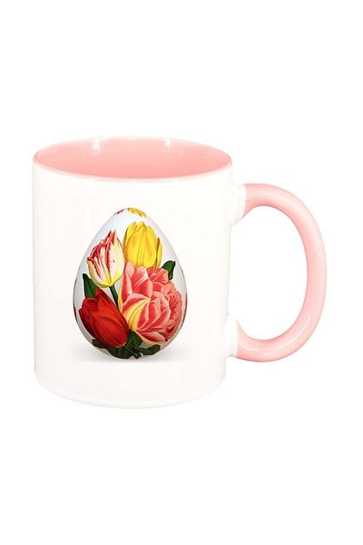 INOVATIX Personalized white mug, Flowers, pink interior, D998, INOVATIX®. 330ml