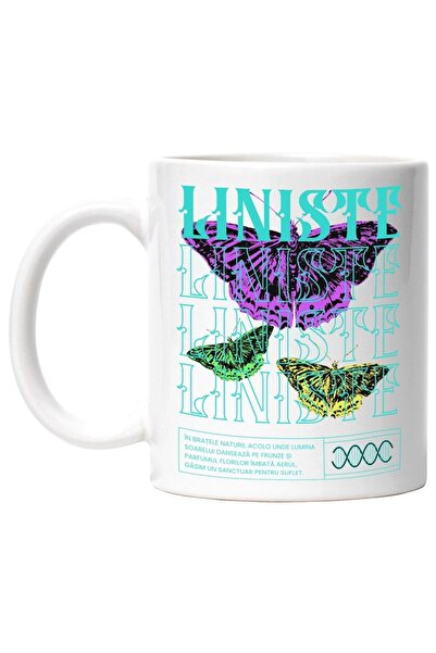 INOVATIX Cana alba personalizata, Liniste - Fluturi Colorati, INOVATIX®. 330ml