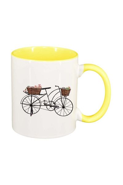 INOVATIX Personalized white mug, Bike, Retro, yellow interior, D953, INOVATIX®. 330ml