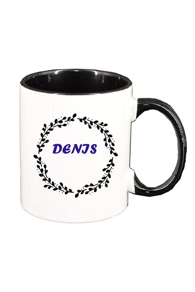 INOVATIX Personalized white mug, Name, black interior, D1085, INOVATIX®. 330ml
