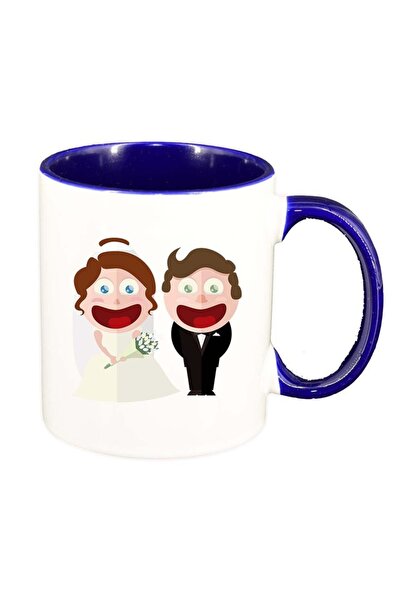 INOVATIX Персонализирана бяла чаша, Нарисувана семейна двойка, тъмносиня вътр...