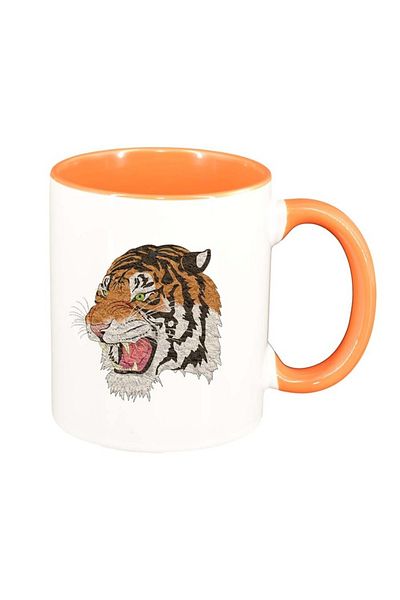 INOVATIX Personalized white mug, Tiger, orange interior, D984, INOVATIX®. 330ml