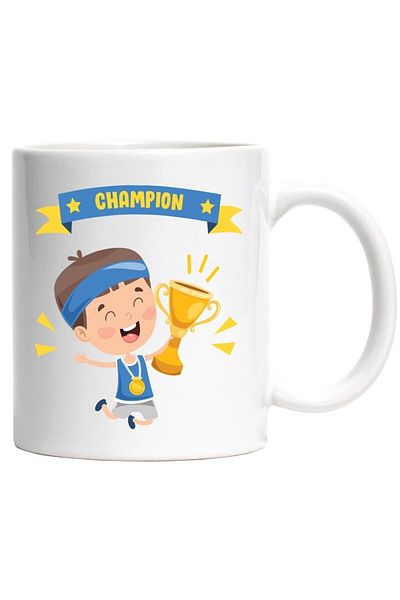 INOVATIX Personalized white mug, Champion, Trophy, Boy, Child, Medal, Ribbon, INOVATIX®. 330ml