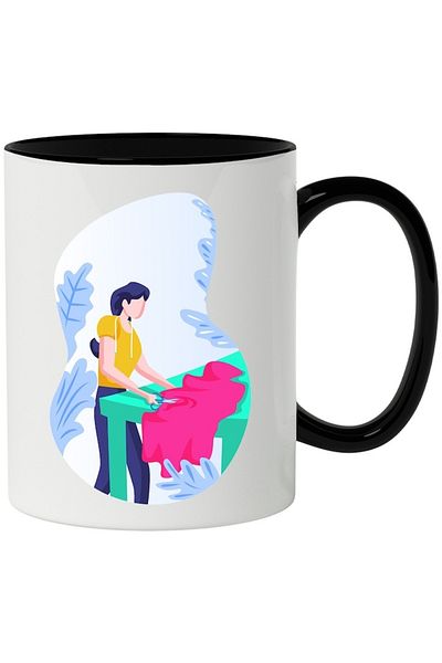 INOVATIX Personalized white mug, Tailoring, Scissors, Material, Clothes, with Black Handle, INOVATIX®. 330ml