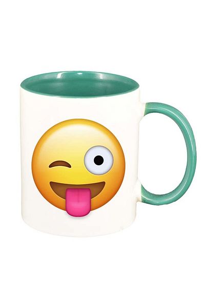 INOVATIX Cana alba personalizata, Emoji Winking, interior verde, D34, INOVATIX®. 330ml