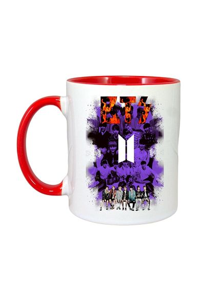 INOVATIX Personalized White Mug, Bts Band 6, Red Handle and Interior, ®. 330ml