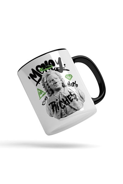 INOVATIX Personalized white mug, Money Riches, with Black Handle, INOVATIX®. 330ml