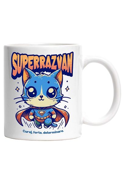 INOVATIX Personalized white mug, Super Razvan, Superhero, Flying Cat, INOVATIX®. 330ml