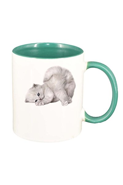 INOVATIX Cana alba personalizata, Cat, interior verde, D423, INOVATIX®. 330ml