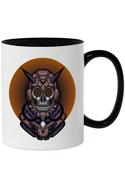 INOVATIX Personalized white mug, Robot, SF, Horns, Skull, with Black Handle, INOVATIX®. 330ml