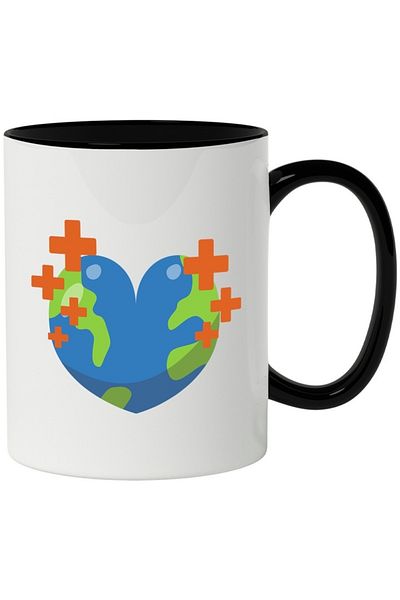 INOVATIX Personalized white mug, Health, Planet, Cardiology, World, with Black Handle, INOVATIX®. 330ml