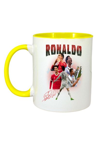INOVATIX Personalized White Mug, Ronaldo 7 Autograph, Yellow Handle and Interior, ®. 330ml