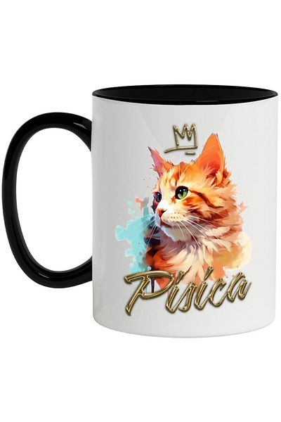 INOVATIX Personalized white mug, Cat Message, Pet, Crown, with Black Handle, INOVATIX®. 330ml