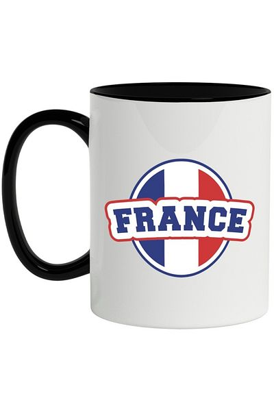 INOVATIX Personalized white mug, Flag, France, Ball, Sports Lovers, with Black Handle, INOVATIX®. 330ml