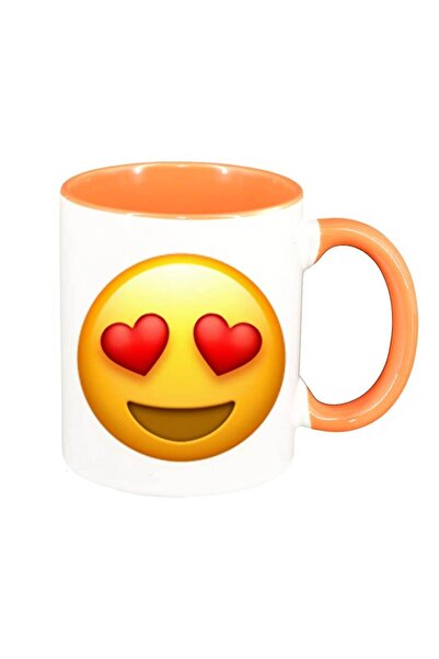 INOVATIX Персонализирана бяла чаша, Emoji Love, оранжева вътрешност, D35, INO...