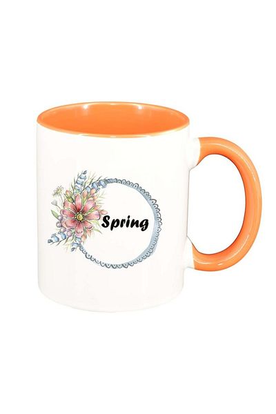 INOVATIX Personalized white mug, Flowers, Spring, orange interior, D1036, INOVATIX®. 330ml