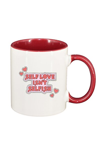 INOVATIX Cana alba personalizata, mesaj Self Love, interior rosu-inchis, D142...