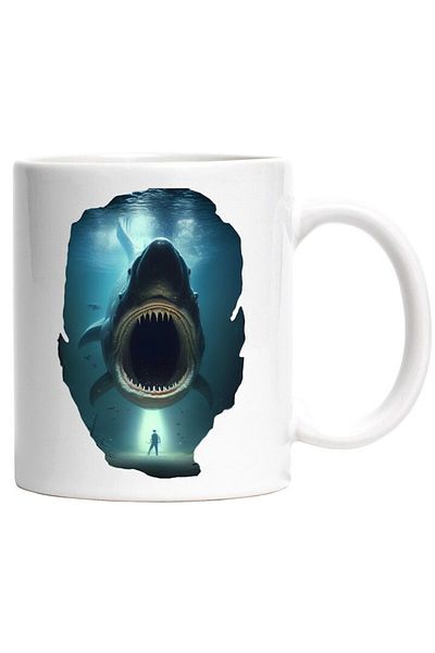 INOVATIX Personalized white mug, Shark, Teeth, Open Mouth, Fisherman, Ocean, Water, SF, INOVATIX®. 330ml