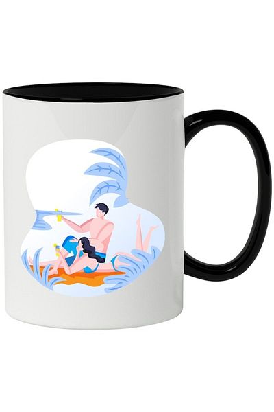 INOVATIX Personalized white mug, Beach, Sand, Sea, Drink, with Black Handle, INOVATIX®. 330ml