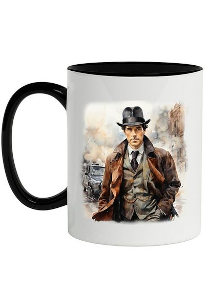 INOVATIX Personalized white mug, Benedict Cumberbatch, x Sherlock Holmes, with Black Handle, INOVATIX®. 330ml