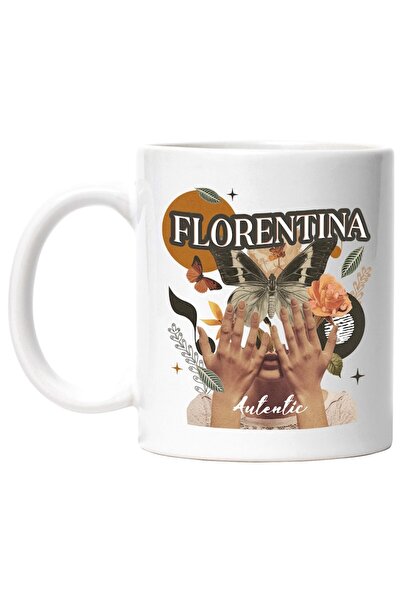 INOVATIX Cana alba personalizata, Numele Florentina, Colaj Fata, Fluture, Flo...