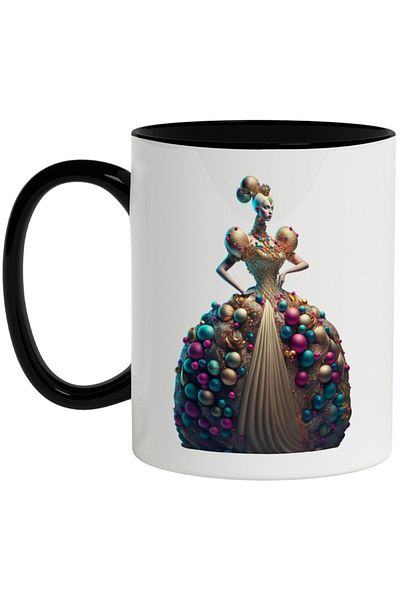 INOVATIX Personalized white mug, Statue, Globes, Dress, Fantasy, Woman, with Black Handle, INOVATIX®. 330ml