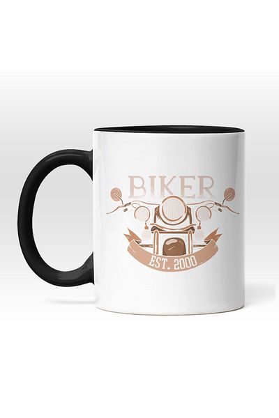 INOVATIX Personalized white mug, Cyclist, Motorcyclist, with Black Handle, INOVATIX®. 330ml