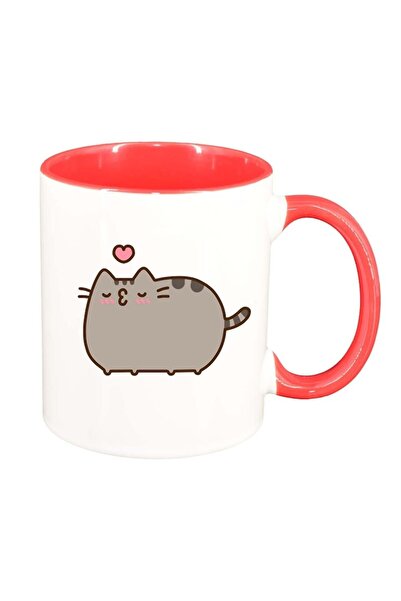 INOVATIX Personalized white mug, Emoji Cat, dark red interior, D1014, INOVATI...