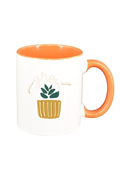 INOVATIX Εξατομικευμένη λευκή κούπα, μήνυμα ανάπτυξης, πορτοκαλί εσωτερικό, D...