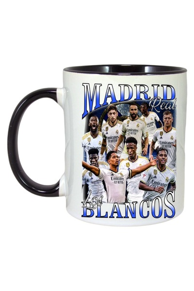 INOVATIX Cana Alba Personalizată, Real Madrid Los Blancos, Maner Cu Interior Negru, ®. 330ml