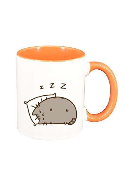 INOVATIX Персонализирана бяла чаша, Емоджи Котка, оранжева вътрешност, D1015,...