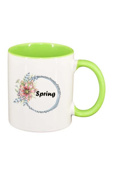 INOVATIX Personalized white mug, Flowers, Spring, light green interior, D1036, INOVATIX®. 330ml