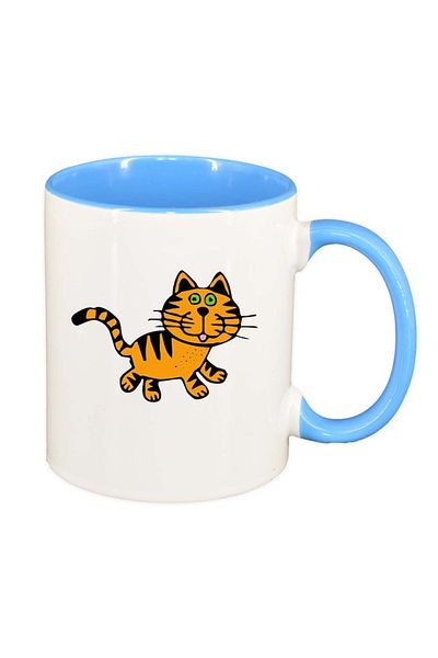 INOVATIX Cana alba personalizata, Drawn Cat, interior albastru, D986, INOVATIX®. 330ml