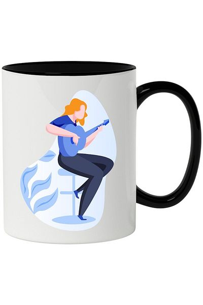 INOVATIX Personalized white mug, Guitar, Acoustic, Chair, Musician, with Black Handle, INOVATIX®. 330ml