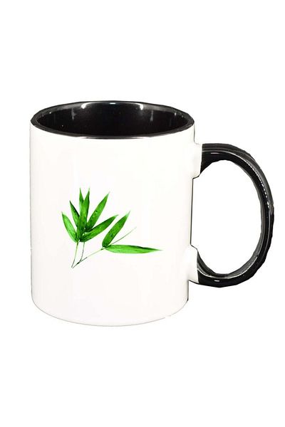 INOVATIX Personalized white mug, Leaves, black interior, D265, INOVATIX®. 330ml