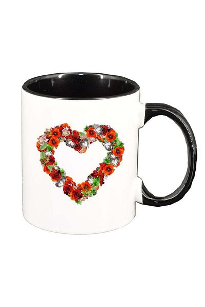 INOVATIX Personalized white mug, Flowers, Love, black interior, D977, INOVATIX®. 330ml