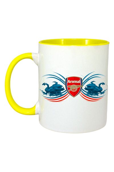 INOVATIX Personalized White Mug, Arsenal Fc England, Yellow Handle and Interior, ®. 330ml