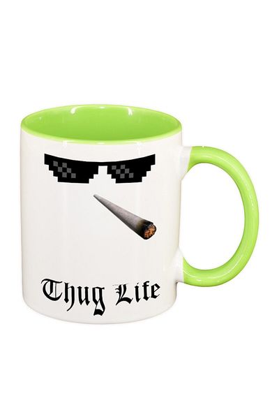 INOVATIX Personalized white mug, personalized, Thug Life, green interior, INOVATIX®. 330ml