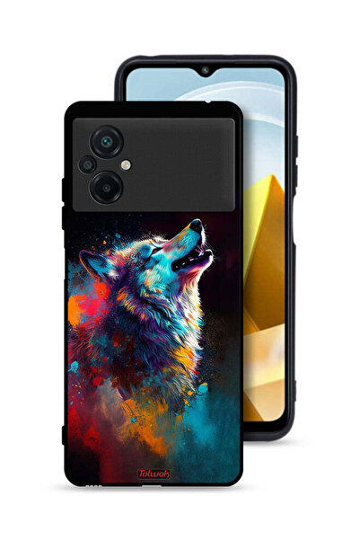 Tolwak Xiaomi Poco M5 4G Protective Case Cover Wolf Colorful Art