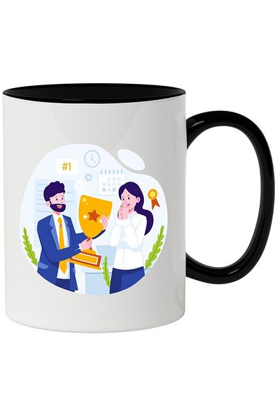 INOVATIX Personalized white mug, Trophy, Business, Ribbon, Employees, with Black Handle, INOVATIX®. 330ml