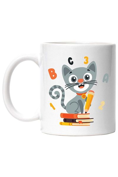 INOVATIX Personalized white mug, , Letters, Numbers, Stack of Books, Pencil, Collar, Coin, INOVATIX®. 330ml