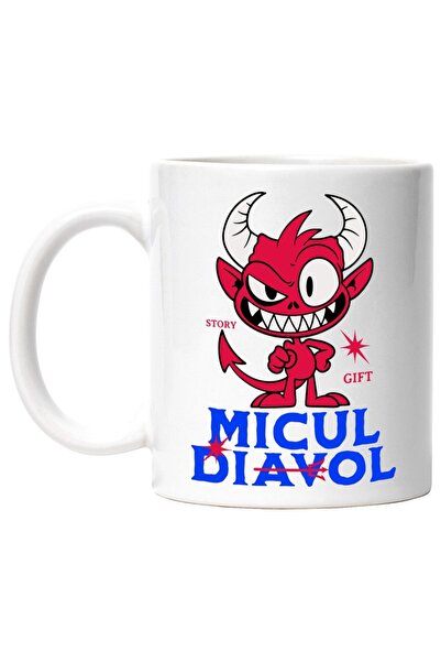 INOVATIX Cana alba personalizata, Diavol Fericit Cu Coarne Lungi Micul Diavol Hallowen, INOVATIX®. 330ml